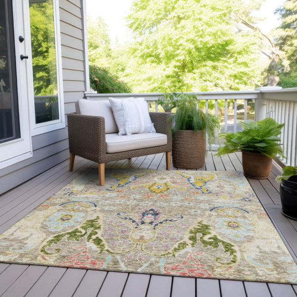 HomeRoots 10' X 14' Elegant Floral Indoor Outdoor Area Rug - Durable, Machine Washable, Stain Resistant Design 626271