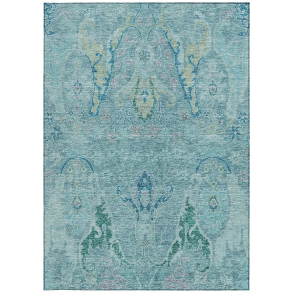 HomeRoots 8' X 10' Floral Washable Area Rug in Pale Aqua, Blue & Artichoke Green - Indoor & Outdoor Elegance 626275