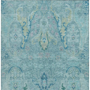 HomeRoots 8' X 10' Floral Washable Area Rug in Pale Aqua, Blue & Artichoke Green - Indoor & Outdoor Elegance 626275