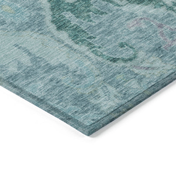 HomeRoots 8' X 10' Floral Washable Area Rug in Pale Aqua, Blue & Artichoke Green - Indoor & Outdoor Elegance 626275