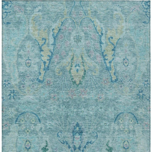 HomeRoots 9' Floral Area Rug in Blue, Aqua & Green - Stylish, Washable Design for Indoor & Outdoor Spaces! 626276