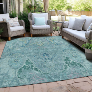 HomeRoots 9' Floral Area Rug in Blue, Aqua & Green - Stylish, Washable Design for Indoor & Outdoor Spaces! 626276