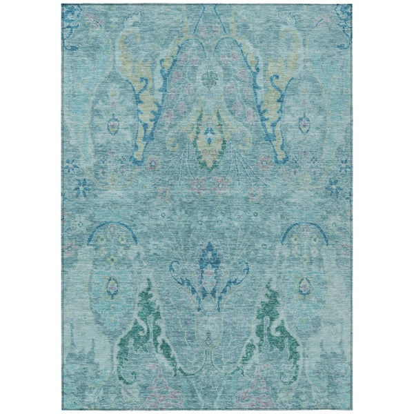HomeRoots 9' Floral Area Rug in Blue, Aqua & Green - Stylish, Washable Design for Indoor & Outdoor Spaces! 626276