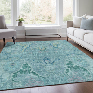 HomeRoots 9' Floral Area Rug in Blue, Aqua & Green - Stylish, Washable Design for Indoor & Outdoor Spaces! 626276
