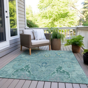 HomeRoots 9' Floral Area Rug in Blue, Aqua & Green - Stylish, Washable Design for Indoor & Outdoor Spaces! 626276