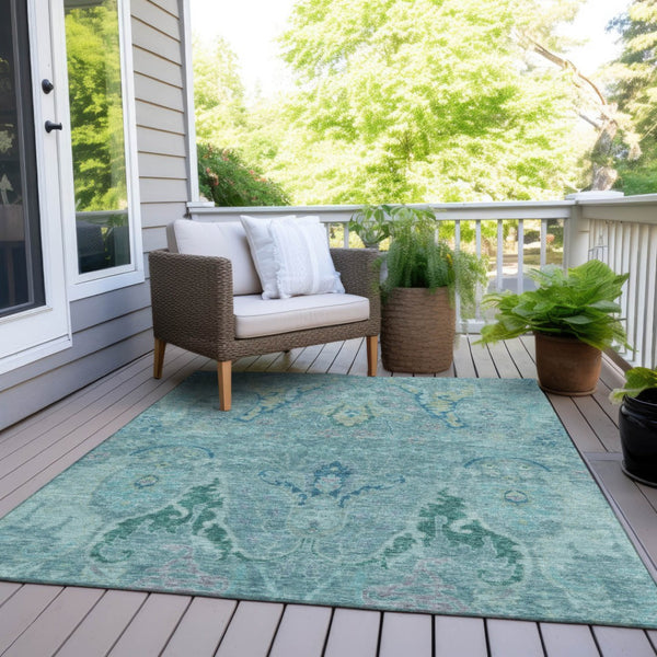 HomeRoots 9' Floral Area Rug in Blue, Aqua & Green - Stylish, Washable Design for Indoor & Outdoor Spaces! 626276