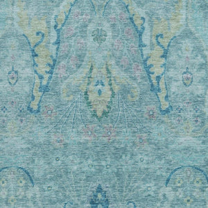 HomeRoots 10' Blue Floral Washable Area Rug - Elegant Pale Aqua & Artichoke Green Design for Indoors & Outdoors 626277