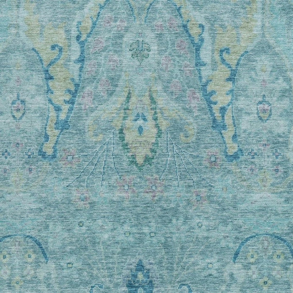HomeRoots 10' Blue Floral Washable Area Rug - Elegant Pale Aqua & Artichoke Green Design for Indoors & Outdoors 626277