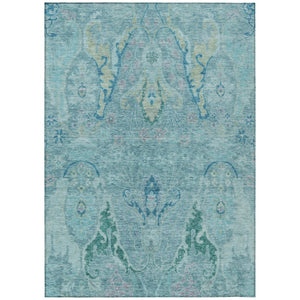 HomeRoots 10' Blue Floral Washable Area Rug - Elegant Pale Aqua & Artichoke Green Design for Indoors & Outdoors 626277