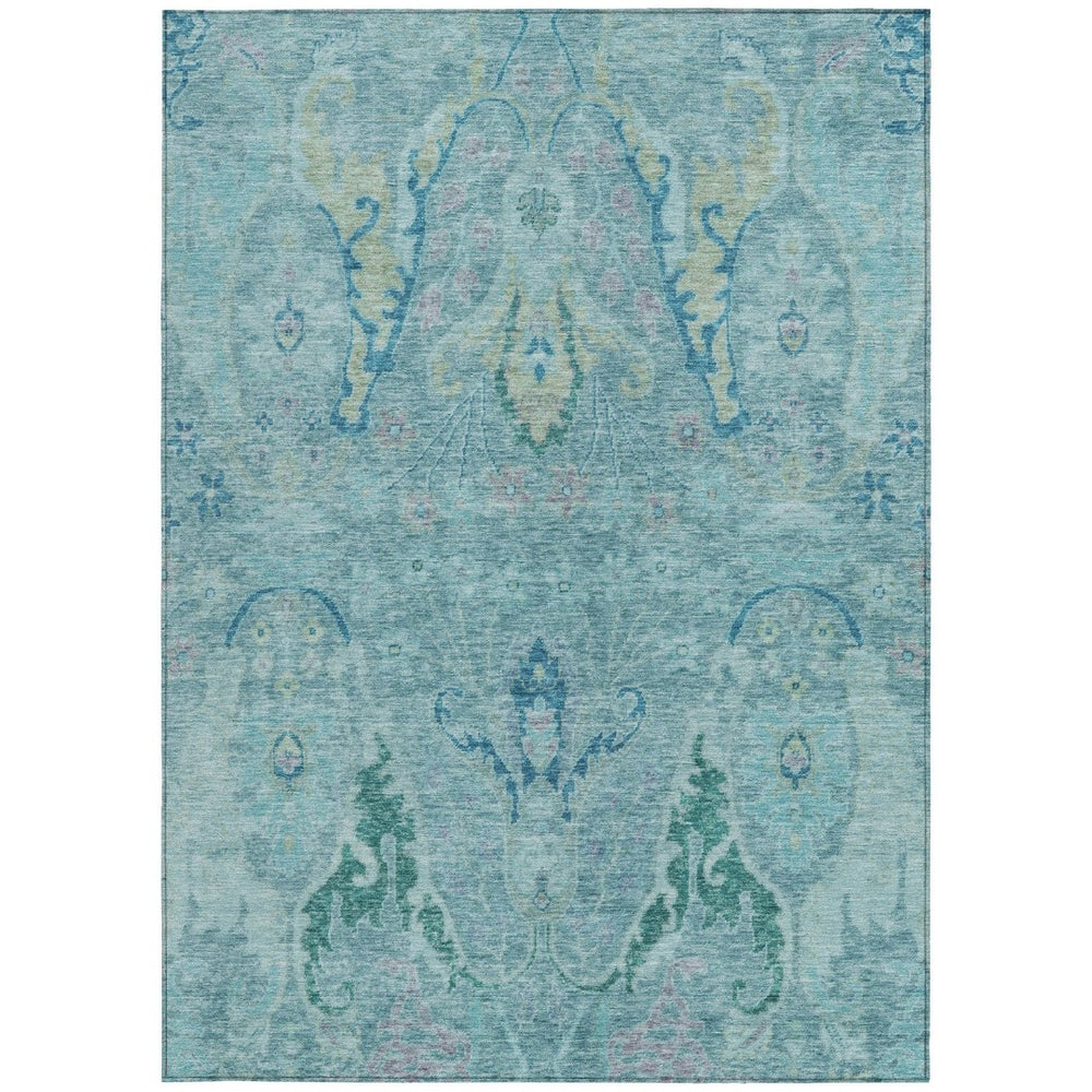 HomeRoots 10' Blue Floral Washable Area Rug - Elegant Pale Aqua & Artichoke Green Design for Indoors & Outdoors 626277