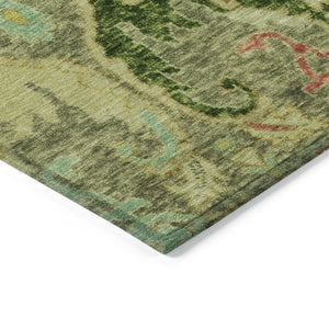 HomeRoots 5' Indoor/Outdoor Floral Area Rug – Green, Gold & Pink, Washable, Durable, Stain-Resistant Charm 626279