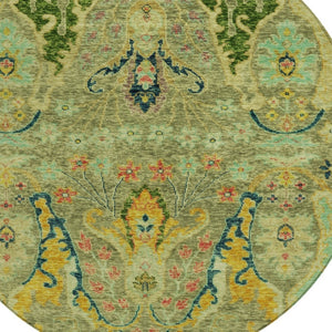 HomeRoots 8' Vibrant Green Gold Pink Round Floral Area Rug – Washable, Stain-Resistant for Indoor & Outdoor Use 626280