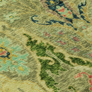 HomeRoots 8' Vibrant Green Gold Pink Round Floral Area Rug – Washable, Stain-Resistant for Indoor & Outdoor Use 626280
