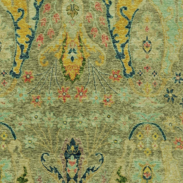HomeRoots 8' X 10' Washable Floral Area Rug - Durable Green, Gold & Pink Design for Indoor/Outdoor Living Spaces 626281