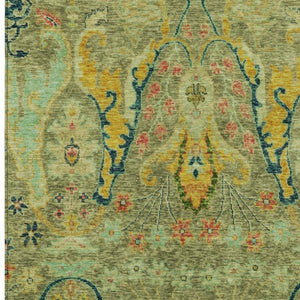 HomeRoots 9' Durable Floral Area Rug in Green, Gold & Pink - Washable for Indoor/Outdoor Use, Perfect for Homes! 626282