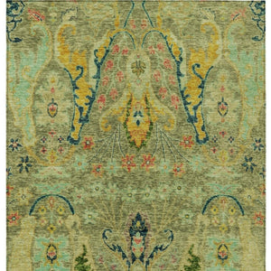 HomeRoots 9' Durable Floral Area Rug in Green, Gold & Pink - Washable for Indoor/Outdoor Use, Perfect for Homes! 626282