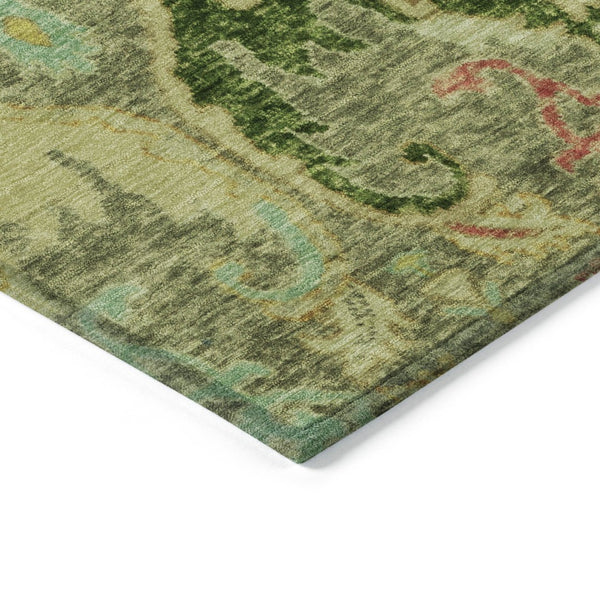 HomeRoots 9' Durable Floral Area Rug in Green, Gold & Pink - Washable for Indoor/Outdoor Use, Perfect for Homes! 626282