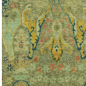 HomeRoots 10' Vibrant Green Gold Pink Floral Washable Area Rug - Perfect for Indoor & Outdoor Spaces! 626283