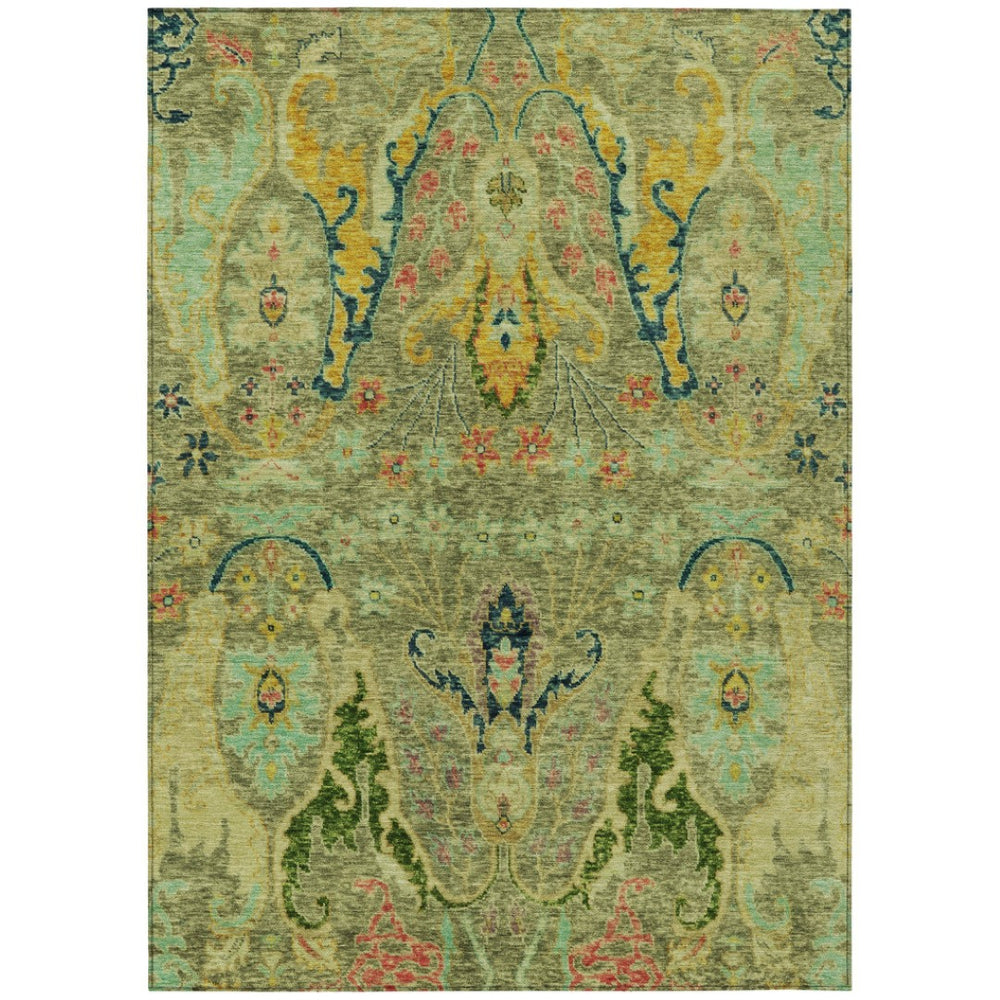 HomeRoots 10' Vibrant Green Gold Pink Floral Washable Area Rug - Perfect for Indoor & Outdoor Spaces! 626283