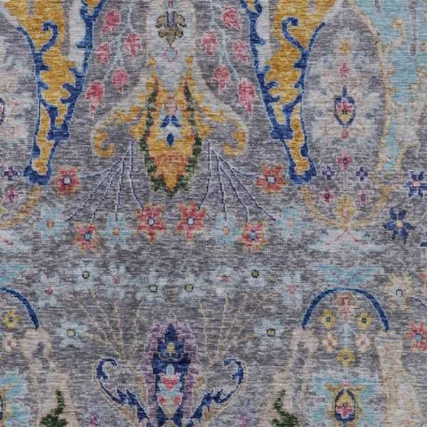 HomeRoots 5' X 8' Durable Gray Gold and Navy Floral Washable Rug for Indoor & Outdoor High-Traffic Areas 626285