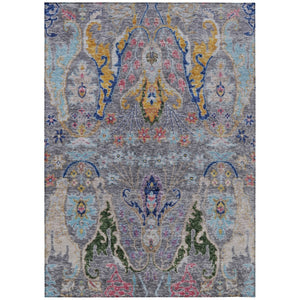 HomeRoots 5' X 8' Durable Gray Gold and Navy Floral Washable Rug for Indoor & Outdoor High-Traffic Areas 626285