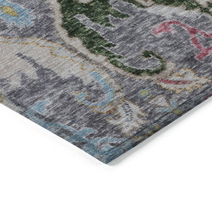HomeRoots 5' X 8' Durable Gray Gold and Navy Floral Washable Rug for Indoor & Outdoor High-Traffic Areas 626285