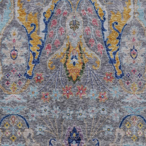 HomeRoots 8' X 10' Gray Gold Navy Blue Floral Area Rug - Durable, Washable for Indoor & Outdoor Elegance 626287