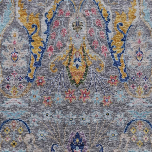 HomeRoots 8' X 10' Gray Gold Navy Blue Floral Area Rug - Durable, Washable for Indoor & Outdoor Elegance 626287