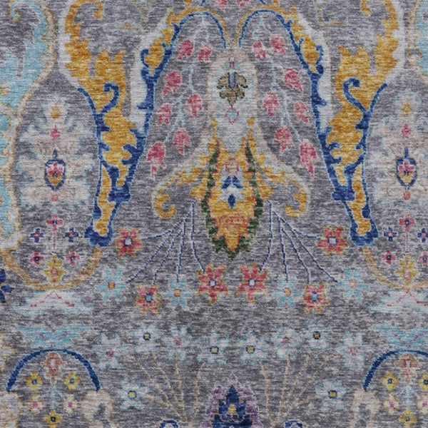 HomeRoots 9' X 12' Elegant Gray Gold Navy Floral Washable Rug - Durable, Stylish for Indoor & Outdoor Spaces 626288