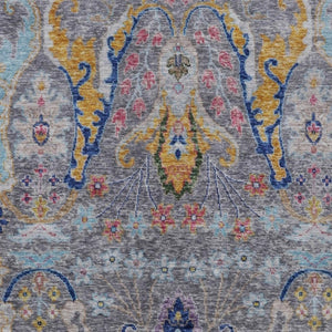 HomeRoots 10' Gray Gold & Navy Floral Washable Area Rug - Durable, Stylish & Ideal for Indoor/Outdoor Use 626289