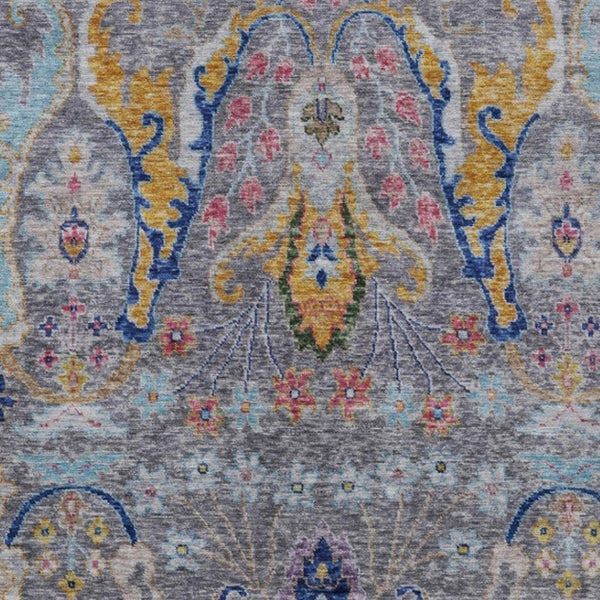 HomeRoots 10' Gray Gold & Navy Floral Washable Area Rug - Durable, Stylish & Ideal for Indoor/Outdoor Use 626289