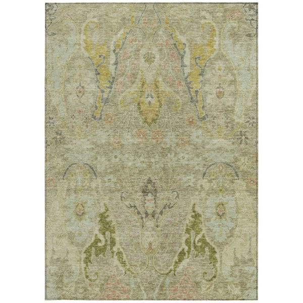HomeRoots 5' X 8' Khaki Gold Beige Floral Indoor Outdoor Area Rug - Washable, Durable, Stylish Décor Solution 626291