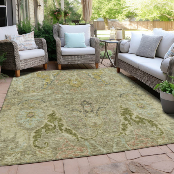 HomeRoots 5' X 8' Khaki Gold Beige Floral Indoor Outdoor Area Rug - Washable, Durable, Stylish Décor Solution 626291