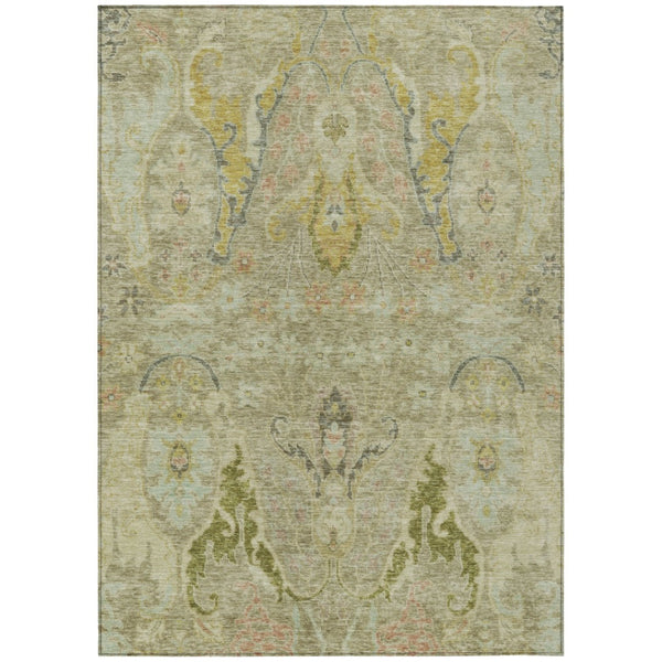 HomeRoots 5' X 8' Khaki Gold Beige Floral Indoor Outdoor Area Rug - Washable, Durable, Stylish Décor Solution 626291