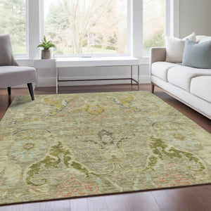 HomeRoots 5' X 8' Khaki Gold Beige Floral Indoor Outdoor Area Rug - Washable, Durable, Stylish Décor Solution 626291