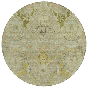 HomeRoots 8' Round Floral Washable Rug in Khaki Gold & Beige - Durable, Stylish for Indoor & Outdoor Spaces! 626292