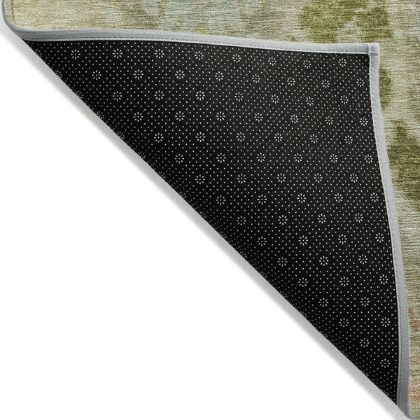 HomeRoots 8' Round Floral Washable Rug in Khaki Gold & Beige - Durable, Stylish for Indoor & Outdoor Spaces! 626292