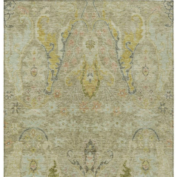 HomeRoots 8' X 10' Khaki Gold Beige Floral Area Rug - Durable, Washable, Indoor/Outdoor Use, Stylish Design 626293