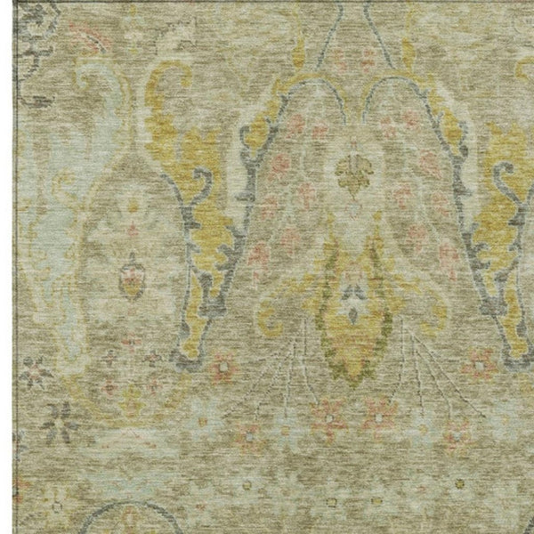 HomeRoots 8' X 10' Khaki Gold Beige Floral Area Rug - Durable, Washable, Indoor/Outdoor Use, Stylish Design 626293