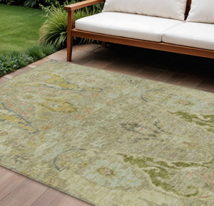 HomeRoots 9' X 12' Khaki Gold Beige Floral Area Rug - Durable, Washable Design for Indoor & Outdoor Use 626294