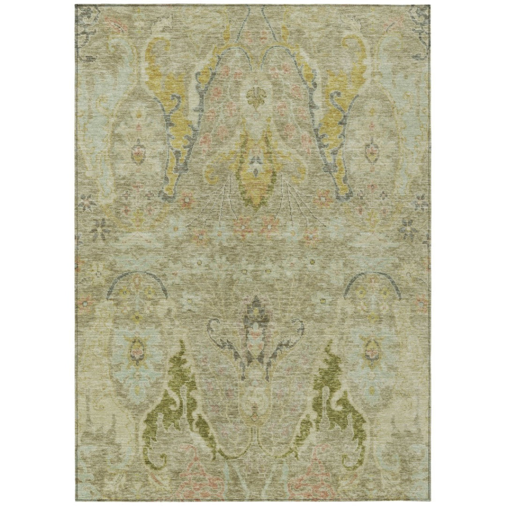 HomeRoots 9' X 12' Khaki Gold Beige Floral Area Rug - Durable, Washable Design for Indoor & Outdoor Use 626294