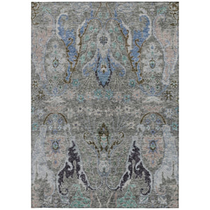 HomeRoots 5' X 8' Pewter Blue and Gray Floral Area Rug – Stylish, Durable, Washable for Indoor & Outdoor Use 626297