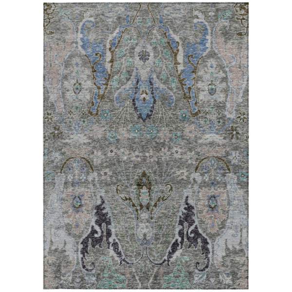 HomeRoots 5' X 8' Pewter Blue and Gray Floral Area Rug – Stylish, Durable, Washable for Indoor & Outdoor Use 626297