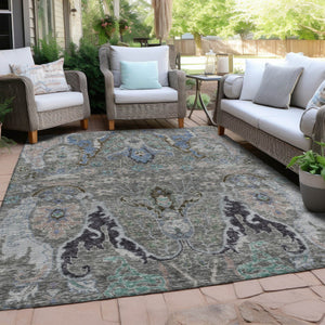 HomeRoots 5' X 8' Pewter Blue and Gray Floral Area Rug – Stylish, Durable, Washable for Indoor & Outdoor Use 626297