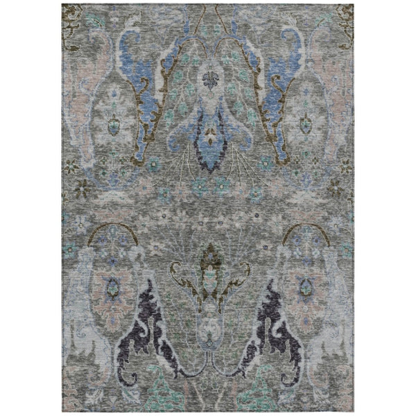 HomeRoots 5' X 8' Pewter Blue and Gray Floral Area Rug – Stylish, Durable, Washable for Indoor & Outdoor Use 626297