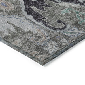 HomeRoots 5' X 8' Pewter Blue and Gray Floral Area Rug – Stylish, Durable, Washable for Indoor & Outdoor Use 626297