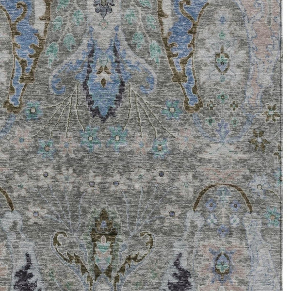 HomeRoots 5' X 8' Pewter Blue and Gray Floral Area Rug – Stylish, Durable, Washable for Indoor & Outdoor Use 626297