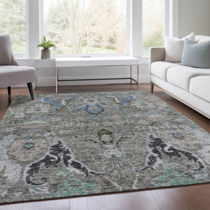 HomeRoots 5' X 8' Pewter Blue and Gray Floral Area Rug – Stylish, Durable, Washable for Indoor & Outdoor Use 626297
