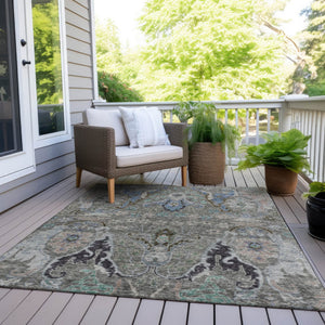 HomeRoots 5' X 8' Pewter Blue and Gray Floral Area Rug – Stylish, Durable, Washable for Indoor & Outdoor Use 626297