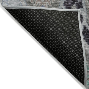 HomeRoots 8' Pewter Blue and Gray Round Floral Area Rug - Washable, Durable, Perfect for Indoor/Outdoor Use! 626298